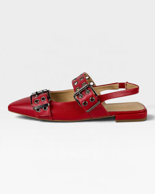Ballerina slingback rossa con doppie fibbie – foto 1 di 5 – Vaccarelli