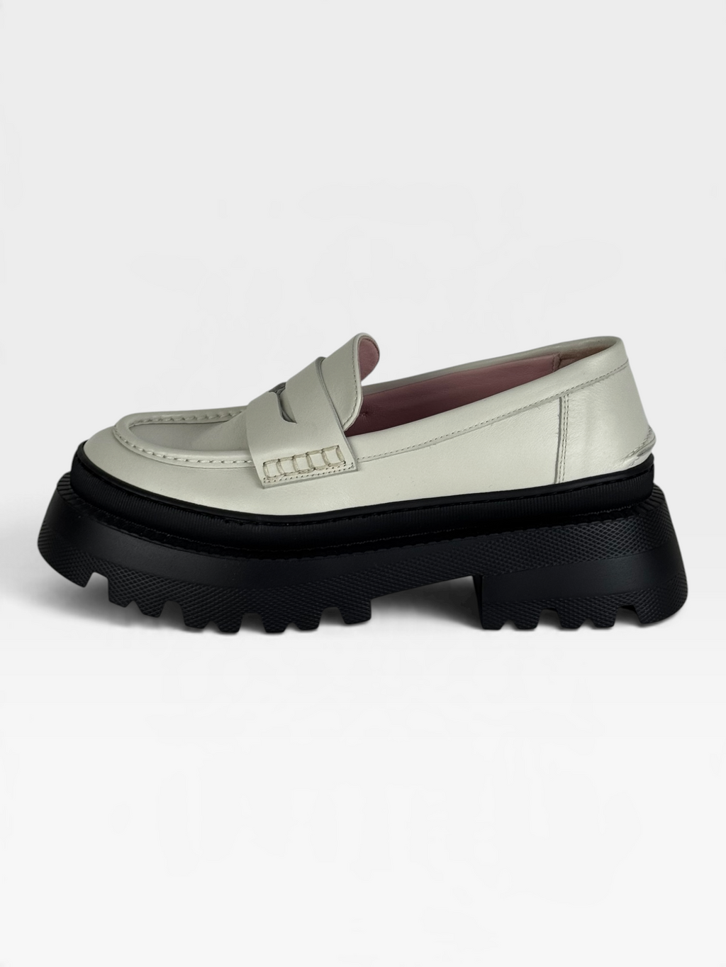 Mocassino in pelle bianco latte con fondo alto – foto 1 di 5 – Vaccarelli