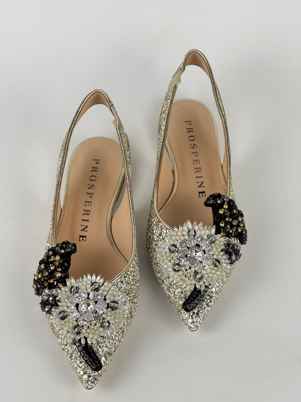 Ballerina glitterata suola cuoio — Prosperine