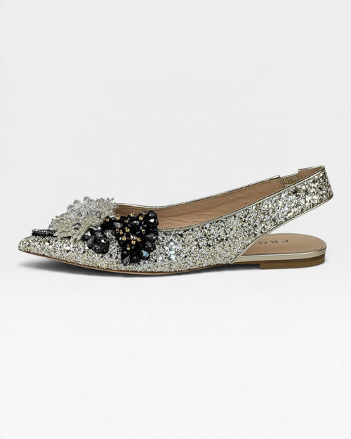 Ballerina slingback glitter oro con gioiello – foto 1 di 5 – Vaccarelli