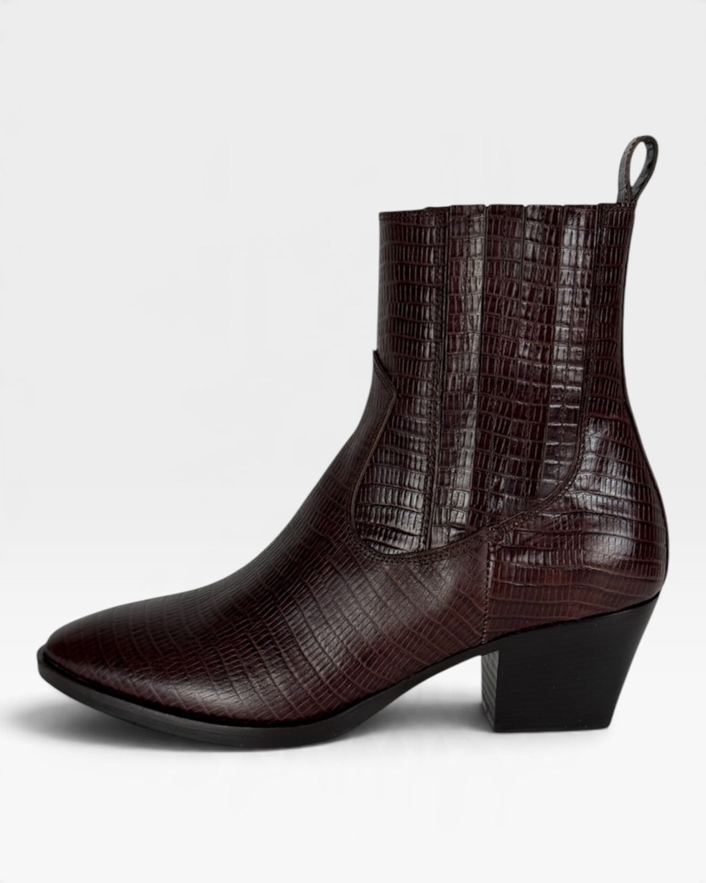 Stivaletto texano in pelle bordeaux effetto cocco – foto 1 di 3 – Vaccarelli