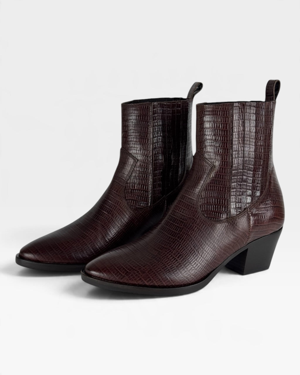 Stivaletto texano in pelle bordeaux effetto cocco – foto 2 di 3 – Vaccarelli