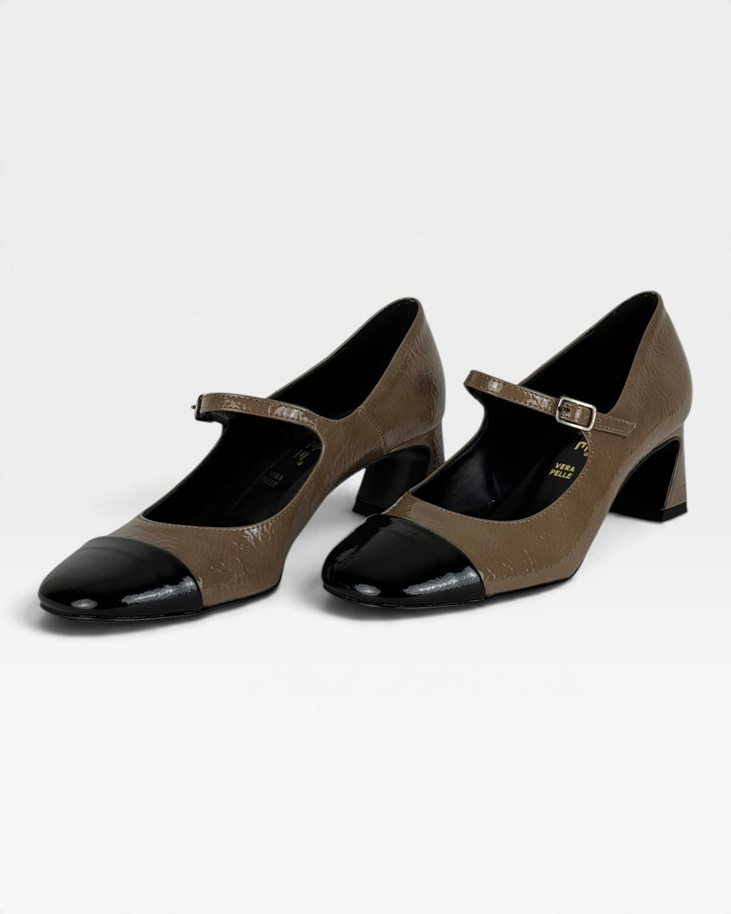 Mary Jane in ecopelle beige e nera – foto 2 di 3 – Vaccarelli