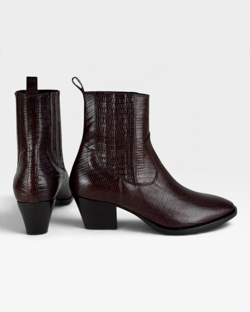 Stivaletto texano in pelle bordeaux effetto cocco – foto 3 di 3 – Vaccarelli