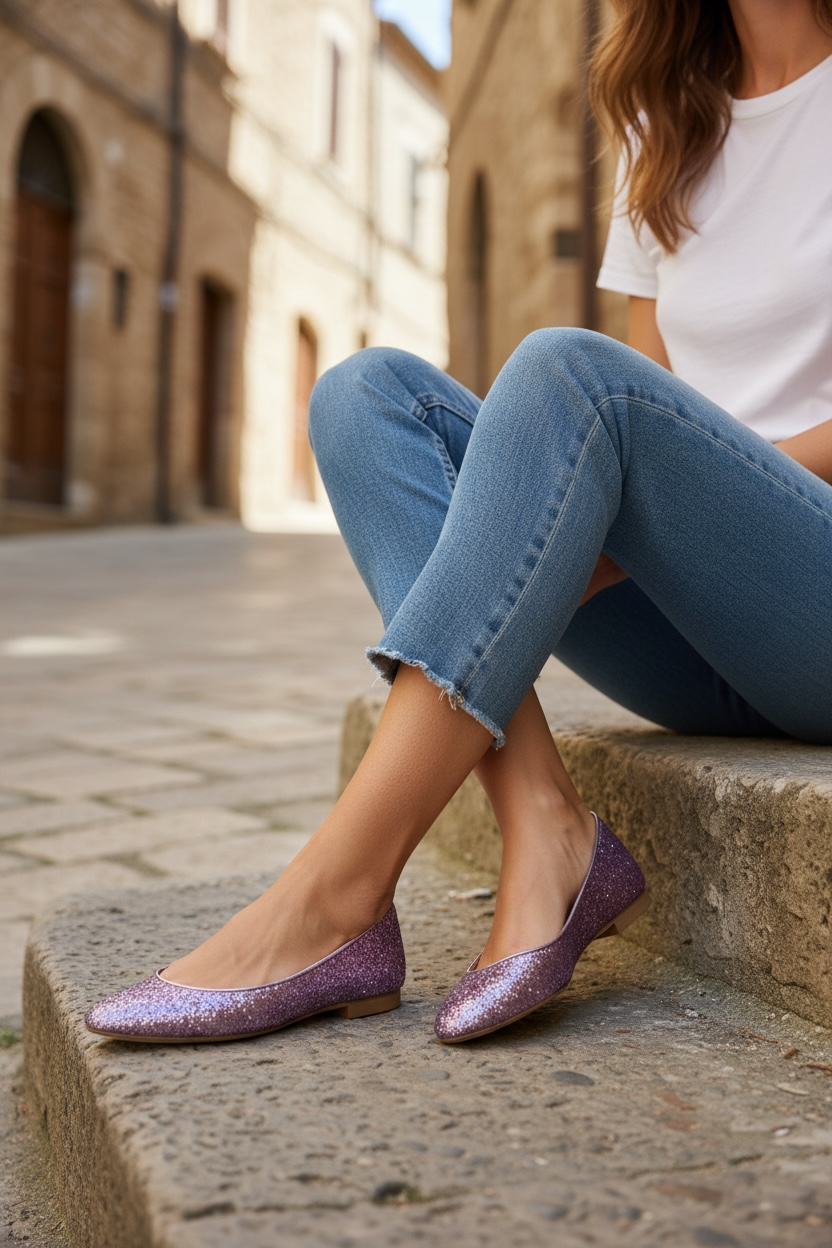 Ballerina Tessuto Glitterato Lilla-Prosperine