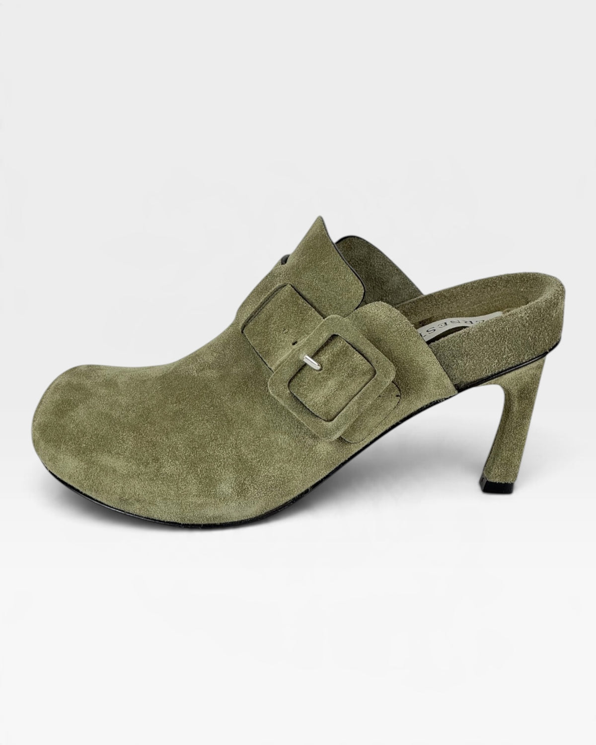 Mule in camoscio salvia con tacco 7 cm – foto 1 di 6 – Vaccarelli