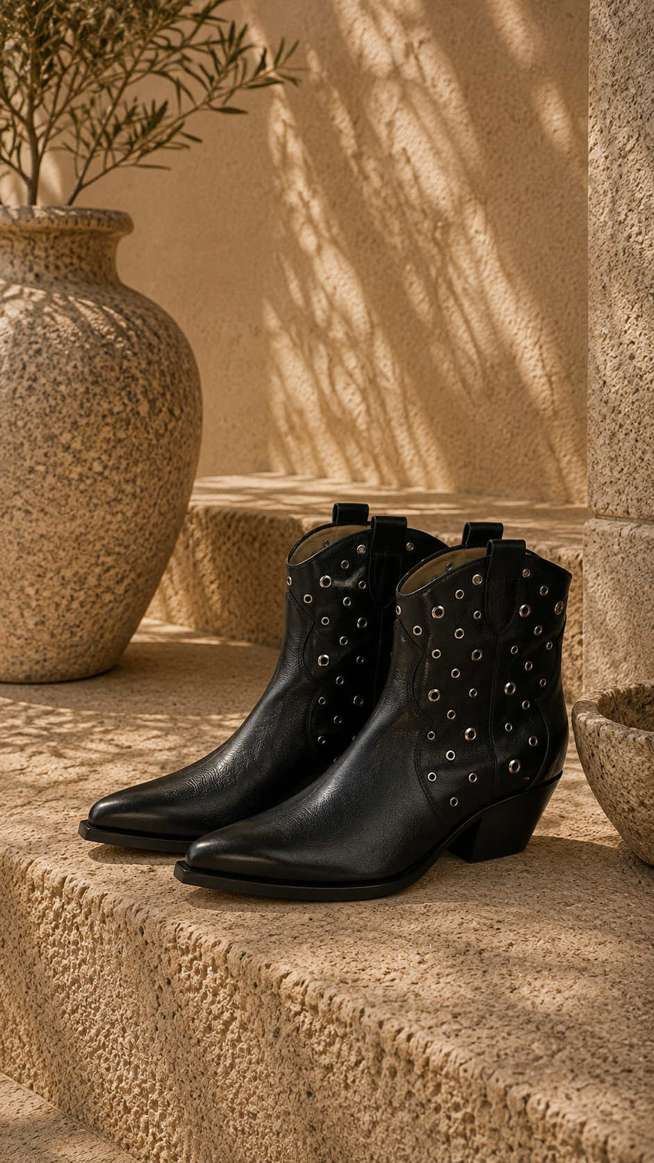 Texano Borchie Nero in Pelle